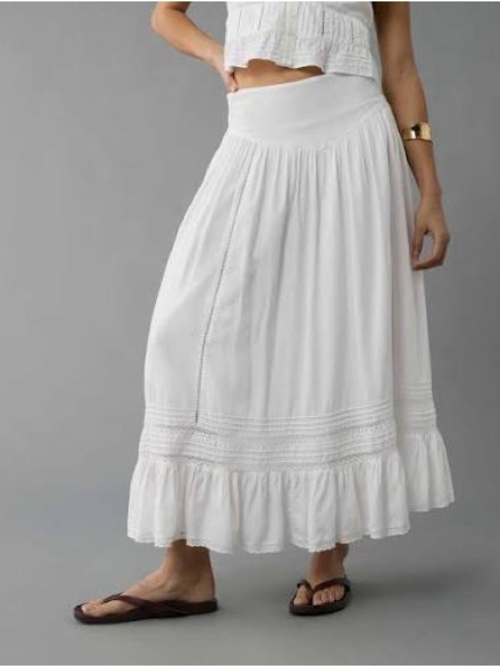 AE Women's White Maxi Skirt - Lightweight & Flowing American Eagle Outfitters